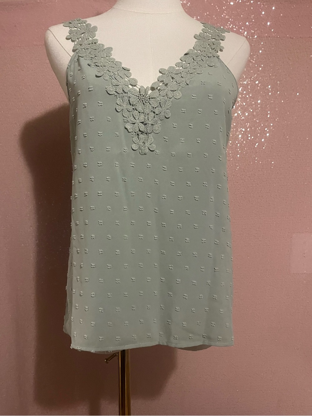 Floral Lace V-Neck Top - Sage Green